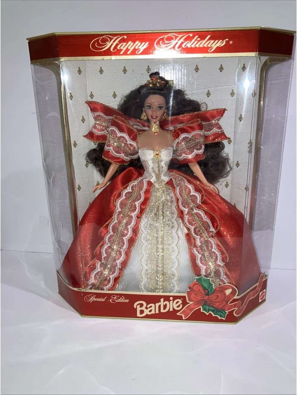 VTG 1997 Mattel Happy Holidays Barbie Doll 10th Anniversary Edition Green Eyes